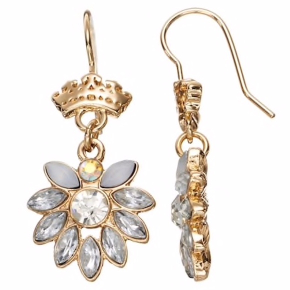 JUICY COUTURE Earrings Flower Drop Crystal Evening Gold Tone - Picture 1 of 2